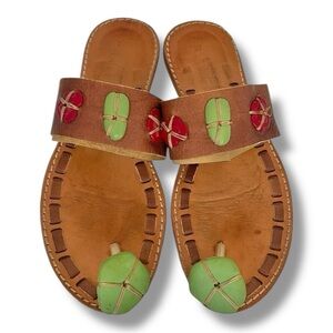 90s Sabry Handmade Italian Leather Beaded Boho Slide Sandals EU 37 US 7